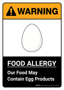 Warning: Food Allergy Food May Contain Egg with Icon ANSI Portrait - Wall Sign
