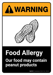 Warning: Food Allergy Food May Contain Peanuts with Icon ANSI Portrait - Wall Sign