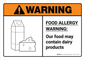 Warning: Food Allergy Warning - Our Food May Contain Dairy with Icon ANSI Landscape - Wall Sign