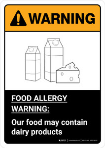 Warning: Food Allergy Warning - Our Food May Contain Dairy with Icon ANSI Portrait - Wall Sign