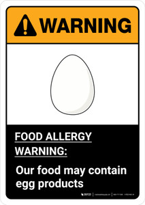 Warning: Food Allergy Warning - Our Food May Contain Egg with Icon ANSI Portrait - Wall Sign