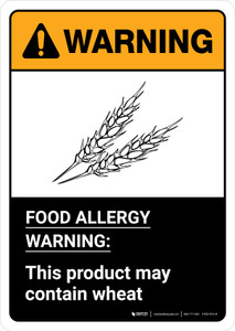 Warning: Food Allergy Warning - This Product May Contain Wheat with Icon ANSI Portrait - Wall Sign