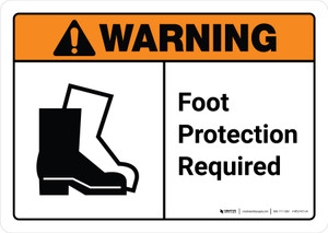 Warning: Foot Protection Required with Icon ANSI Landscape - Wall Sign