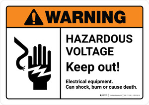 Warning: Hazardous Voltage Keep Out with Icon ANSI Landscape - Wall Sign