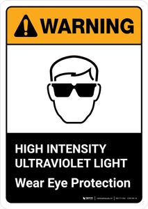 Warning: High Intensity Ultraviolet Light Wear Eye Protection with Icon ANSI Portrait - Wall Sign