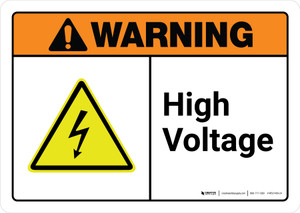Warning: High Voltage with Icon ANSI Landscape - Wall Sign