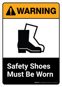 Warning: Safety Shoes Must be Worn with Icon ANSI Portrait - Wall Sign