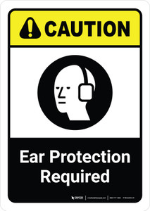 Caution: Ear Protection Required with Icon ANSI Portriat - Wall Sign