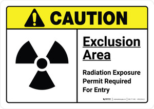 Caution: Exclusion Area Radiation with Icon ANSI Landscape - Wall Sign