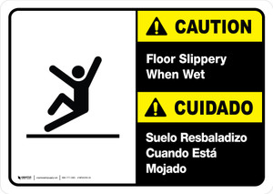 Caution: Floor Slippery When Wet Bilingual Spanish with Icon ANSI Landscape - Wall Sign Caution: Floor Slippery When Wet Bilingual Spanish with Icon ANSI Landscape - Wall Sign