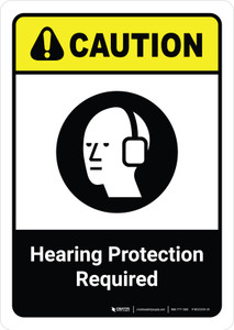 Caution: Hearing Protection Required with Icon ANSI Portrait - Wall Sign