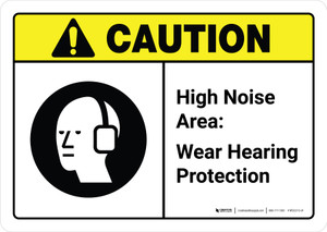 Caution: High Noise Area Wear Hearing Protection with Icon ANSI Landscape - Wall Sign