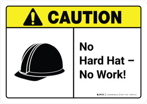 Caution: No Hard Hat No Work with Icon ANSI Landscape - Wall Sign