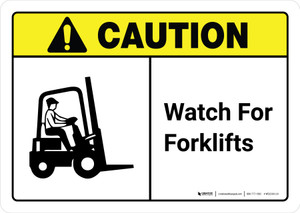 Caution: Watch For Forklifts with Icon ANSI Landscape - Wall Sign