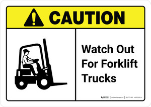 Caution: Watch Out For Forklift Trucks with Icon ANSI Landscape - Wall Sign
