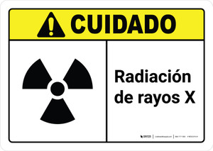 Caution: X Ray Radiation Spanish with Icon ANSI Landscape - Wall Sign