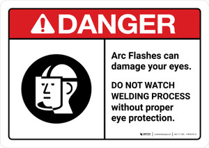 Danger: Arc Flashes Damages Eyes Wear PPE with Icon ANSI Landscape - Wall Sign
