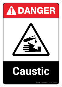 Danger: Caustic with Icon ANSI Portrait - Wall Sign