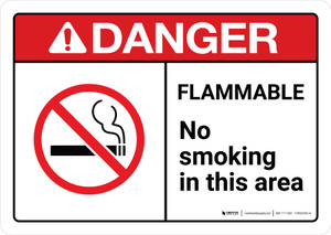 Danger: Flammable No Smoking In This Area with Icon ANSI Landscape - Wall Sign