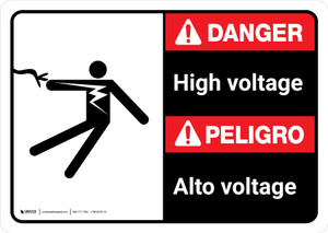 Danger: High Voltage Bilingual Spanish with Icon ANSI Landscape - Wall Sign