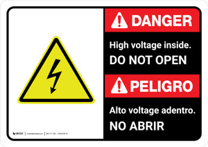 Danger: High Voltage Inside Do Not Enter Bilingual Spanish with Icon ANSI Landscape - Wall Sign