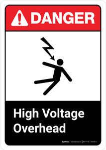 Danger: High Voltage Overhead with Graphic with Icon ANSI Portrait - Wall Sign
