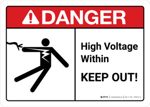 Danger: High Voltage Within Keep Out with Icon ANSI Landscape - Wall Sign