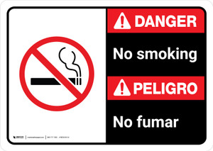 Danger: No Smoking Bilingual with Icon ANSI Landscape - Wall Sign Danger: No Smoking Bilingual with Icon ANSI Landscape - Wall Sign