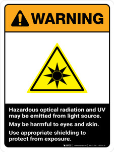 Warning: ISO Hazardous Optical Radiation ANSI May be Harmful to Eyes and Skin Portrait - Wall Sign