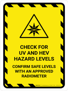 Check For UV And HEV Hazard Portrait - Wall Sign
