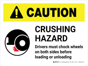 Caution: Crushing Hazard Drivers Must Chock Wheels Landscape - Wall Sign