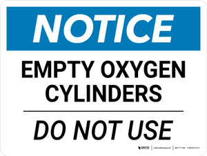 Notice: Empty Oxygen Cylinders Do Not Use Landscape - Wall Sign