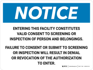 Notice: Facility Screening Consent Landscape - Wall Sign
