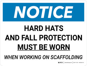 Notice: Hard Hats Fall Protection When Working On Scaffold Landscape - Wall Sign