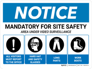 Notice: Mandatory For Site Safety with Icons Landscape - Wall Sign
