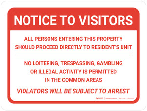 Notice: To Visitors No Trespassing - Violators will be Subject to Arrest Landscape - Wall Sign