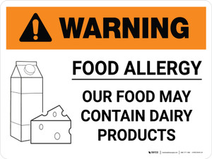 Warning: Food Allergy Food May Contain Dairy with Icon Landscape - Wall Sign
