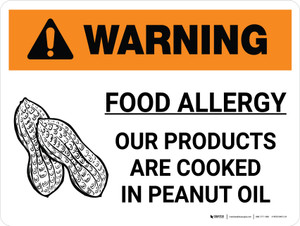 Warning: Food Allergy Products Cooked in Peanut Oil with Icon Landscape - Wall Sign