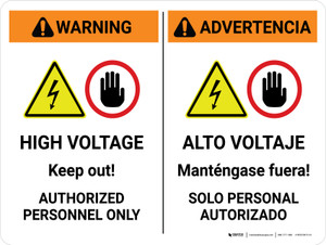 Warning: High Voltage Keep Out Authorized Bilingual Spanish Landscape - Wall Sign