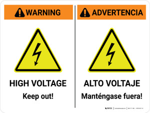 Warning: High Voltage Keep Out Bilingual Spanish Landscape - Wall Sign