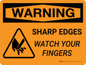 Warning: Sharp Edges - Watch Your Fingers with Icon Landscape - Wall Sign