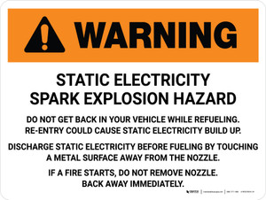 Warning: Static Electricity Spark Explosion Hazard Landscape - Wall Sign