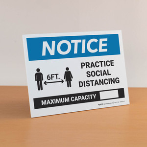 Notice: Practice Social Distancing - Max Capacity with Icons Landscape - Desktop Sign