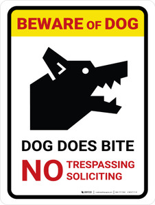 Beware Of Dog Dog Does Bite No Trespassing Portrait - Wall Sign