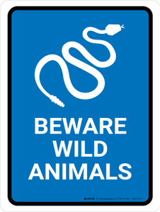 Beware Wild Animals Blue Portrait - Wall Sign