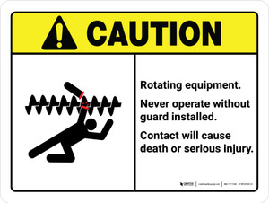Caution: Ansi Rotating Equipment Landscape - Wall Sign