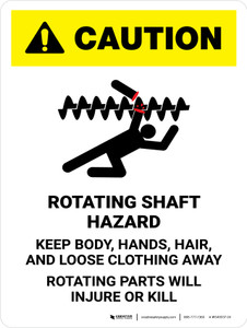 Caution: Rotating Shaft Hazard Keep Body Portrait - Wall Sign