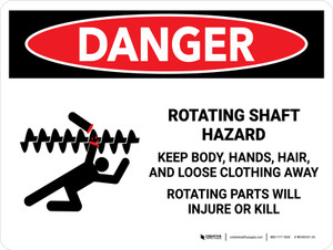 Danger: Rotating Shaft Hazard Keep Body Landscape - Wall Sign