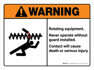 Warning: Ansi Rotating Equipment Landscape - Wall Sign