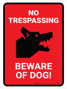 No Trespassing - Beware Of Dog Red Portrait - Wall Sign